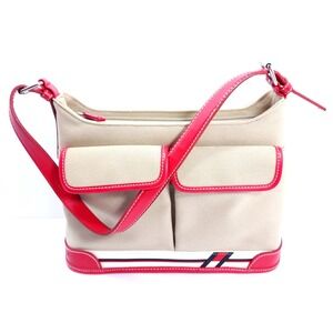 VTG Y2K 90's Tommy Hilfiger Shoulder Bag Beige Canvas Blue White Red Nautical